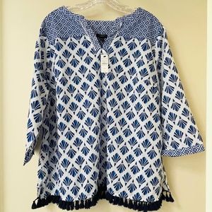 Talbots lightweight summer tunic, white/blue, Woman’s 2Xp (petite)